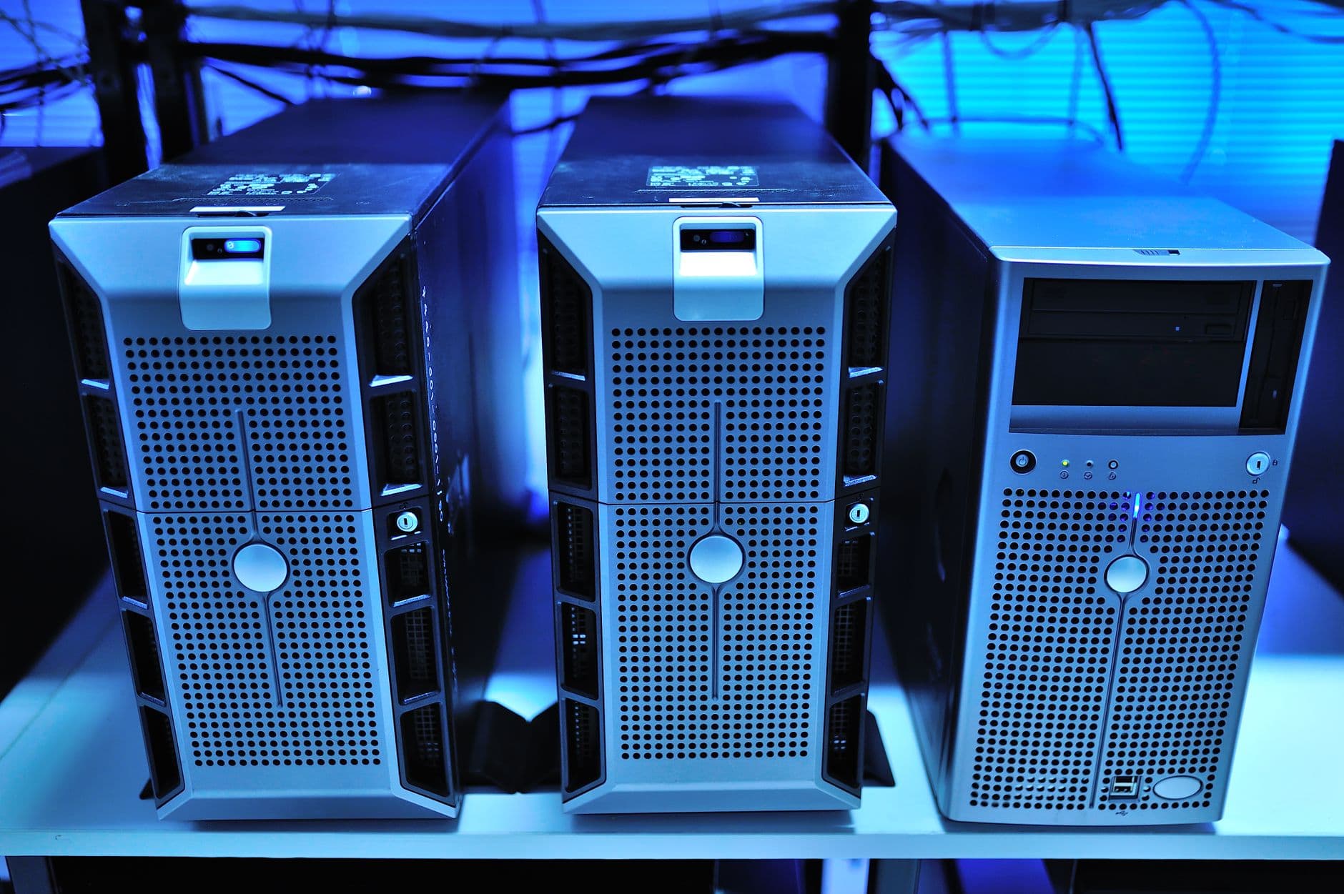 Rack-mounted server units in a data centre.